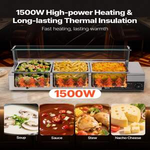 Bain-marie-electric-profesional-1500-W-3-tăvi-1-2-cu-capac-din-sticlă