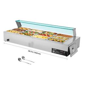 Bain-marie-electric-industrial-1700-W-12-tăvi-cu-capac-din-sticlă-și-polonice