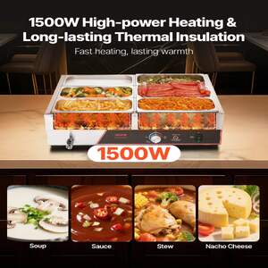 Bain-marie-electric-profesional-1500-W-6-tăvi-cu-capace-încălzire-rapidă