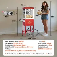 Mașină-profesională-de-popcorn-cu-cărucior-800-W-roșie