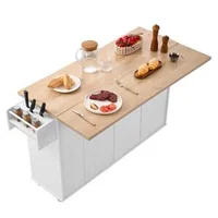 Insulă-mobilă-de-bucătărie-153-cm-blat-rabatabil-sertare-și-dulapuri