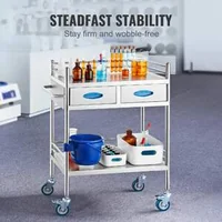 Cărucior-medical-mobil-din-oțel-inoxidabil-cu-2-niveluri-și-2-sertare