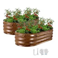 Set-de-2-straturi-ovale-metalice-de-grădină-120-x-60-x-30-cm-cu-aspect-de-lemn-închis