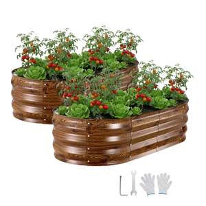 Set-de-2-straturi-ovale-metalice-de-grădină-120-x-60-x-30-cm-cu-aspect-de-lemn-închis