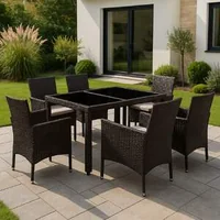 Set-de-grădină-de-lux-din-ratan-pentru-6-persoane-negru-sau-maro-cu-6-scaune-și-masă-cu-blat-de-sticlă