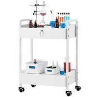 Cărucior-medical-mobil-cu-două-tăvi-două-sertare-și-încuietoare