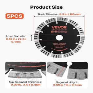 Set-de-5-discuri-diamantate-160-mm-pentru-beton-și-canelator-alezaj-22-2-mm-tăiere-uscată-și-umedă