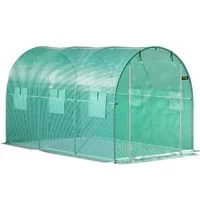 Seră-tunel-cu-intrare-3-5-2-1-2-1m-pentru-plante-cu-arce-din-oțel-galvanizat-1-grindă-superioară-2-stâlpi-diagonali-2-uși-cu-fermoar-și-6-ferestre-mobile-verde