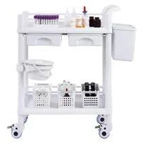 Cărucior-medical-mobil-cu-două-tăvi-două-sertare-și-trei-coșuri-pentru-deșeuri