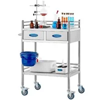 Cărucior-medical-mobil-din-oțel-inoxidabil-cu-2-niveluri-și-2-sertare
