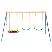 Set-de-leagăne-pentru-curte-cu-1-scaun-tip-cuib-și-2-scaune-tip-bandă-pe-cadru-metalic-în-formă-de-A