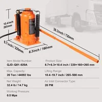 Cric-hidropneumatic-tip-butelie-20-tone-construcție-complet-sudată-interval-de-ridicare-de-265-500-mm-mâner-pentru-acționare-manuală-și-pompă-pneumatică-pentru-autoturisme-pick-up-uri-și-camioane