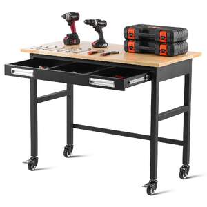 Masă-de-lucru-pe-roți-din-lemn-cu-organizator-pentru-sertare-capacitate-680-kg-120-cm