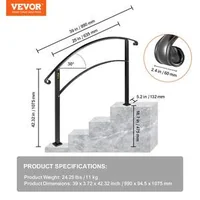 Balustradă-forjată-pentru-scări-Pentru-3-trepte-reglabilă-neagră