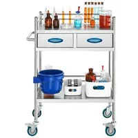 Cărucior-medical-mobil-din-oțel-inoxidabil-cu-2-niveluri-și-2-sertare