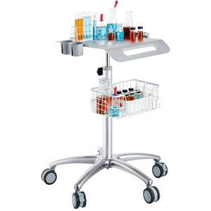 Cărucior-medical-mobil-cu-înălțime-reglabilă-și-coș-pentru-laborator-și-uz-medical