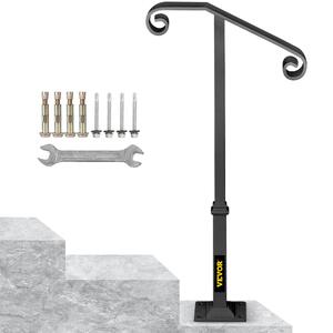 Balustradă-cu-o-coloană-pentru-1-2-trepte-din-fier-forjat-gri-închis