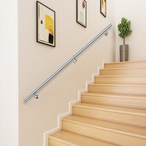 Balustradă-din-oțel-inoxidabil-304-lungime-183-cm-montaj-pe-perete-3-console-argintie