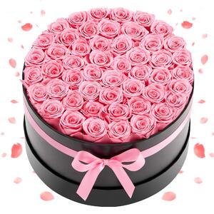 Flori-roz-eterne-50-de-trandafiri-conservați-într-o-cutie-rotundă