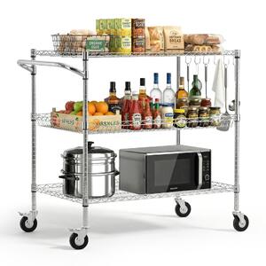 Cărucior-de-bucătărie-cu-roți-3-niveluri-102x63x104-cm-rafturi-reglabile-din-sârmă-sarcină-454-kg-oțel-cromat