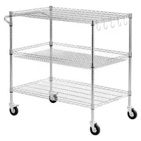 Cărucior-de-bucătărie-cu-roți-3-niveluri-102x63x104-cm-rafturi-reglabile-din-sârmă-sarcină-454-kg-oțel-cromat