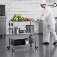 Cărucior-de-bucătărie-pe-roți-3-niveluri-89x45x104-cm-rafturi-din-sârmă-reglabile-încărcare-de-300-kg-oțel-cromat