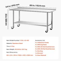 Masă-de-lucru-din-oțel-inoxidabil-61x152-cm-pe-roți-cu-bordură-de-30-mm-și-raft-inferior-reglabil-sarcină-de-254-kg