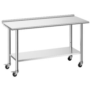 Masă-de-lucru-din-oțel-inoxidabil-61x152-cm-pe-roți-cu-bordură-de-30-mm-și-raft-inferior-reglabil-sarcină-de-254-kg