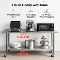 Masă-de-lucru-din-oțel-inoxidabil-61x152-cm-pe-roți-cu-bordură-de-30-mm-și-raft-inferior-reglabil-sarcină-de-254-kg