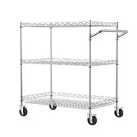 Cărucior-cu-roți-3-niveluri-76x46x91-cm-sarcină-300-kg-6-cârlige-coș-din-sârmă-și-rafturi-reglabile