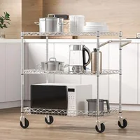 Cărucior-cu-roți-3-niveluri-76x46x91-cm-sarcină-300-kg-6-cârlige-coș-din-sârmă-și-rafturi-reglabile
