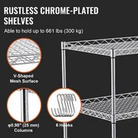 Cărucior-cu-roți-3-niveluri-76x46x91-cm-sarcină-300-kg-6-cârlige-coș-din-sârmă-și-rafturi-reglabile