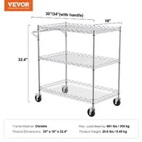 Cărucior-cu-roți-3-niveluri-76x46x91-cm-sarcină-300-kg-6-cârlige-coș-din-sârmă-și-rafturi-reglabile