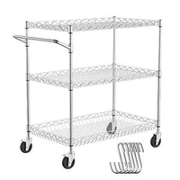 Cărucior-cu-roți-3-niveluri-76x46x91-cm-sarcină-300-kg-6-cârlige-coș-din-sârmă-și-rafturi-reglabile