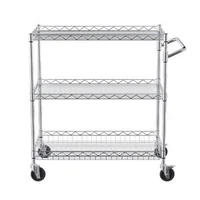 Cărucior-cu-roți-3-niveluri-76x46x91-cm-sarcină-300-kg-6-cârlige-coș-din-sârmă-și-rafturi-reglabile