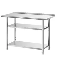 Masă-de-lucru-din-oțel-inoxidabil-61x122-cm-cu-2-rafturi-și-bordură-masă-profesională-de-bucătărie-capacitate-245-kg
