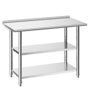 Masă-de-lucru-din-oțel-inoxidabil-61x122-cm-cu-2-rafturi-și-bordură-masă-profesională-de-bucătărie-capacitate-245-kg