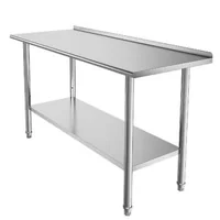 Masă-de-lucru-din-oțel-inoxidabil-152x61x89-cm-cu-bordură-raft-inferior-reglabil-și-5-cârlige