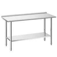 Masă-de-lucru-din-oțel-inoxidabil-152x61x89-cm-cu-bordură-raft-inferior-reglabil-și-5-cârlige