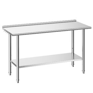 Masă-de-lucru-din-oțel-inoxidabil-152x61x89-cm-cu-bordură-raft-inferior-reglabil-și-5-cârlige