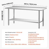 Masă-de-lucru-din-oțel-inoxidabil-152x61x89-cm-cu-bordură-raft-inferior-reglabil-și-5-cârlige