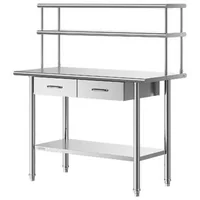 Masă-de-lucru-din-oțel-inoxidabil-122x61x140-cm-cu-raft-superior-dublu-2-sertare-și-raft-inferior-reglabil