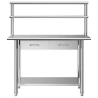Masă-de-lucru-din-oțel-inoxidabil-122x61x140-cm-cu-raft-superior-dublu-2-sertare-și-raft-inferior-reglabil