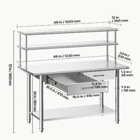 Masă-de-lucru-din-oțel-inoxidabil-122x61x140-cm-cu-raft-superior-dublu-2-sertare-și-raft-inferior-reglabil