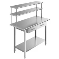 Masă-de-lucru-din-oțel-inoxidabil-122x61x140-cm-cu-raft-superior-dublu-2-sertare-și-raft-inferior-reglabil