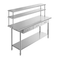Masă-de-lucru-din-oțel-inoxidabil-183x61x140-cm-cu-raft-superior-dublu-3-sertare-și-raft-inferior-reglabil