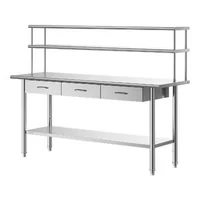 Masă-de-lucru-din-oțel-inoxidabil-183x61x140-cm-cu-raft-superior-dublu-3-sertare-și-raft-inferior-reglabil