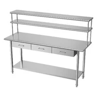 Masă-de-lucru-din-oțel-inoxidabil-183x61x140-cm-cu-raft-superior-dublu-3-sertare-și-raft-inferior-reglabil