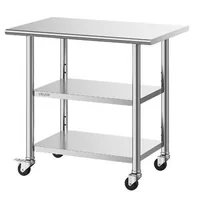 Masă-de-lucru-din-oțel-inoxidabil-pe-roți-91x61x86-cm-cu-3-niveluri-și-5-cârlige