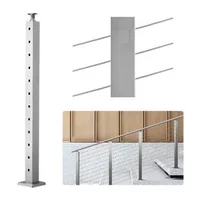 Stâlp-pentru-balustradă-cu-cablu-pentru-scări-107-cm-secțiune-5x5-cm-găuri-la-30-de-grade-din-oțel-inoxidabil-argintiu-HR-005G